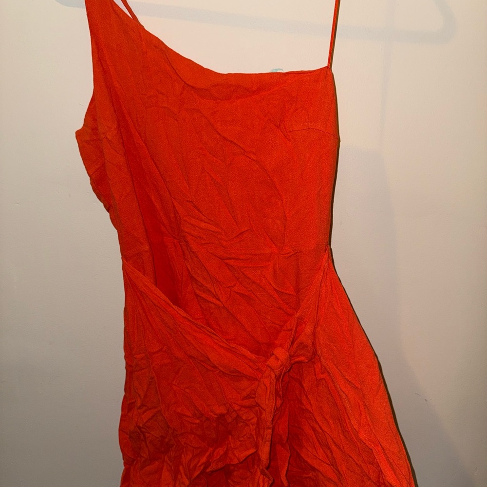 Vibrant Orange One-Shoulder Strappy Mini Dress
